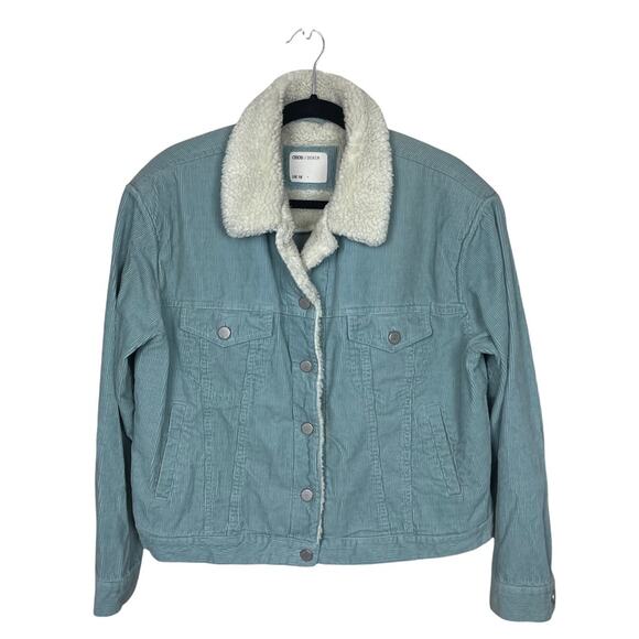 Asos Denim Corded Button Up Jacket with Fleece Collar Blue Size 14 - Picture 7 of 7